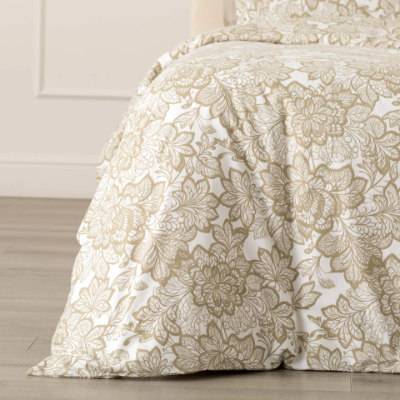 Parure Copripiumino In Cotone Garzato Fantasia Pizzo Floreale Riana