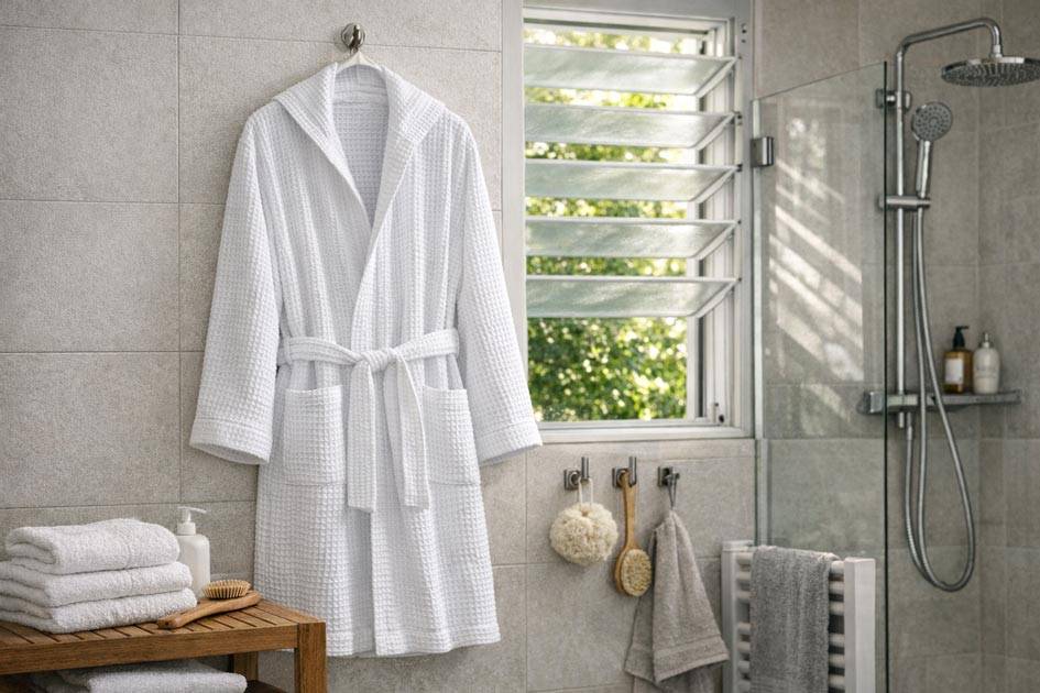 accappatoio appeso in bagno